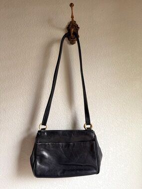 Tignanello Black Leather Shoulder Bag with Gold Hardware